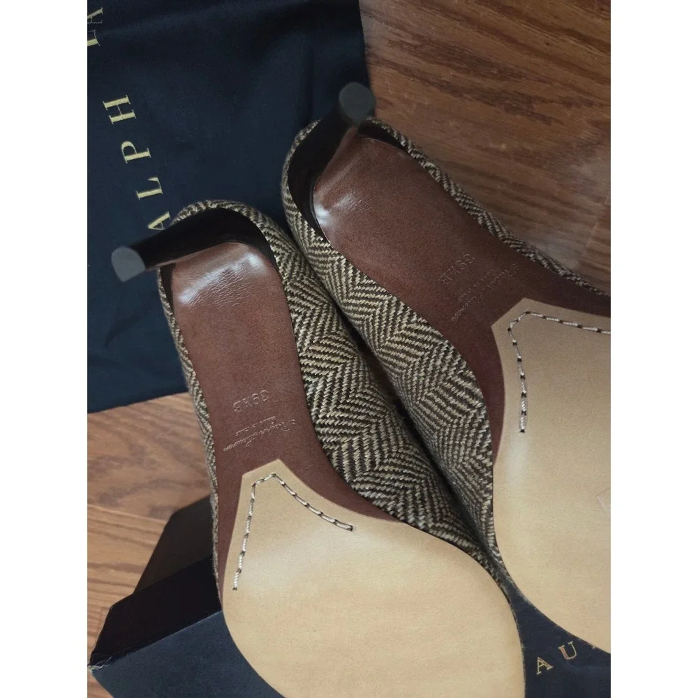 Ralph Lauren Purple Label Armissa Herringbone Tweed Pumps Brown EU 39.5 Italy‎